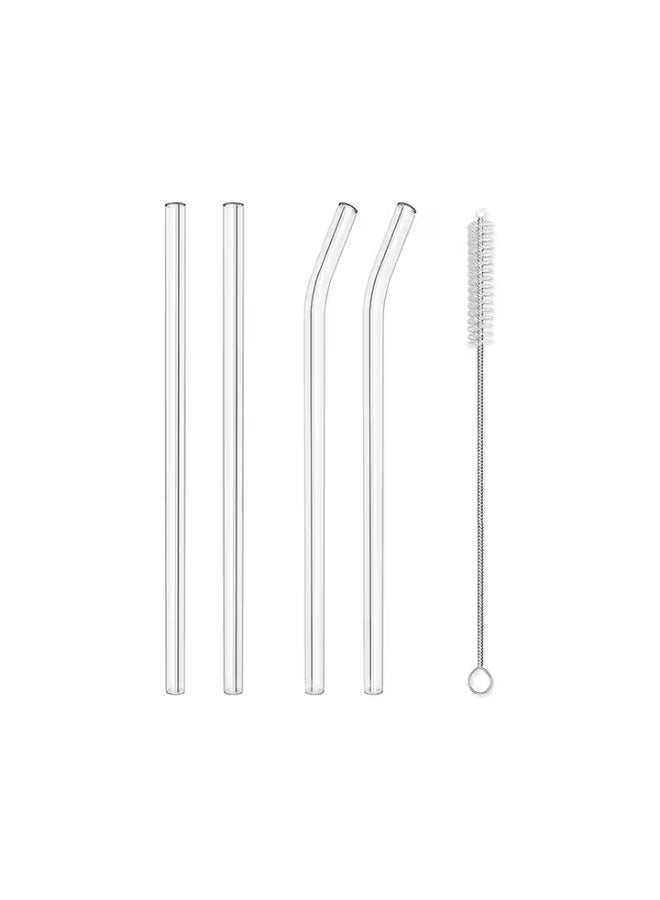 طقم شاليموه 4 قطع + فرشاة تنظيف، شالموه زجاجي قابل لاعادة الاستخدام، ماصة زجاجية، مصاصة شفافة مقاومة للحرارة، شفاط زجاجي شفاف مقاوم للحرارة - Image 1