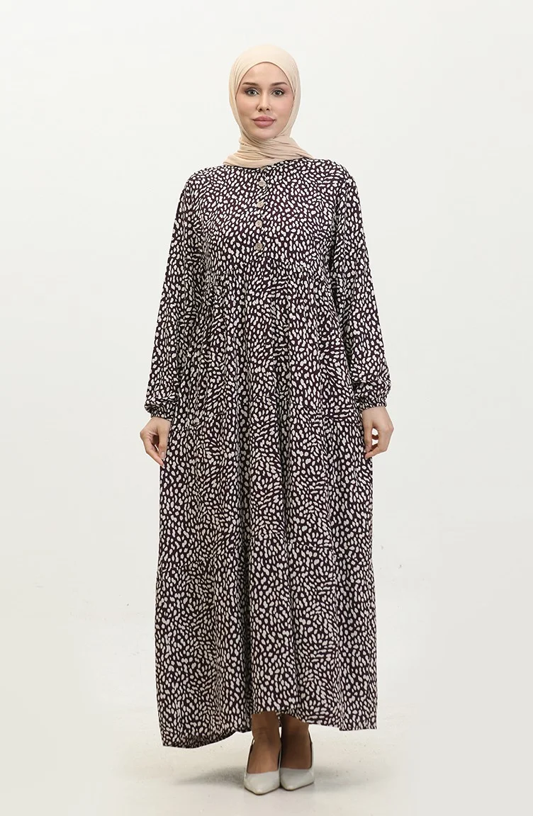 Sefa Merve Plus Size Patterned Viscose Dress 4086-03 Purple