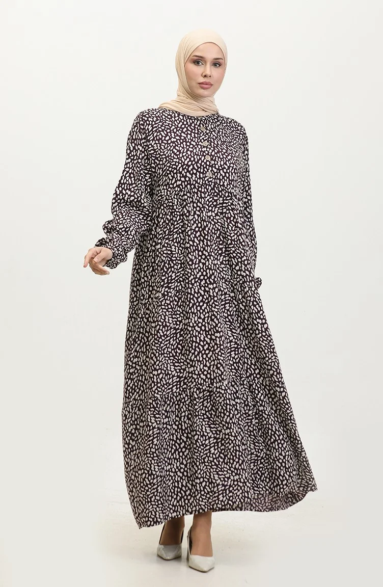 Sefa Merve Plus Size Patterned Viscose Dress 4086-03 Purple