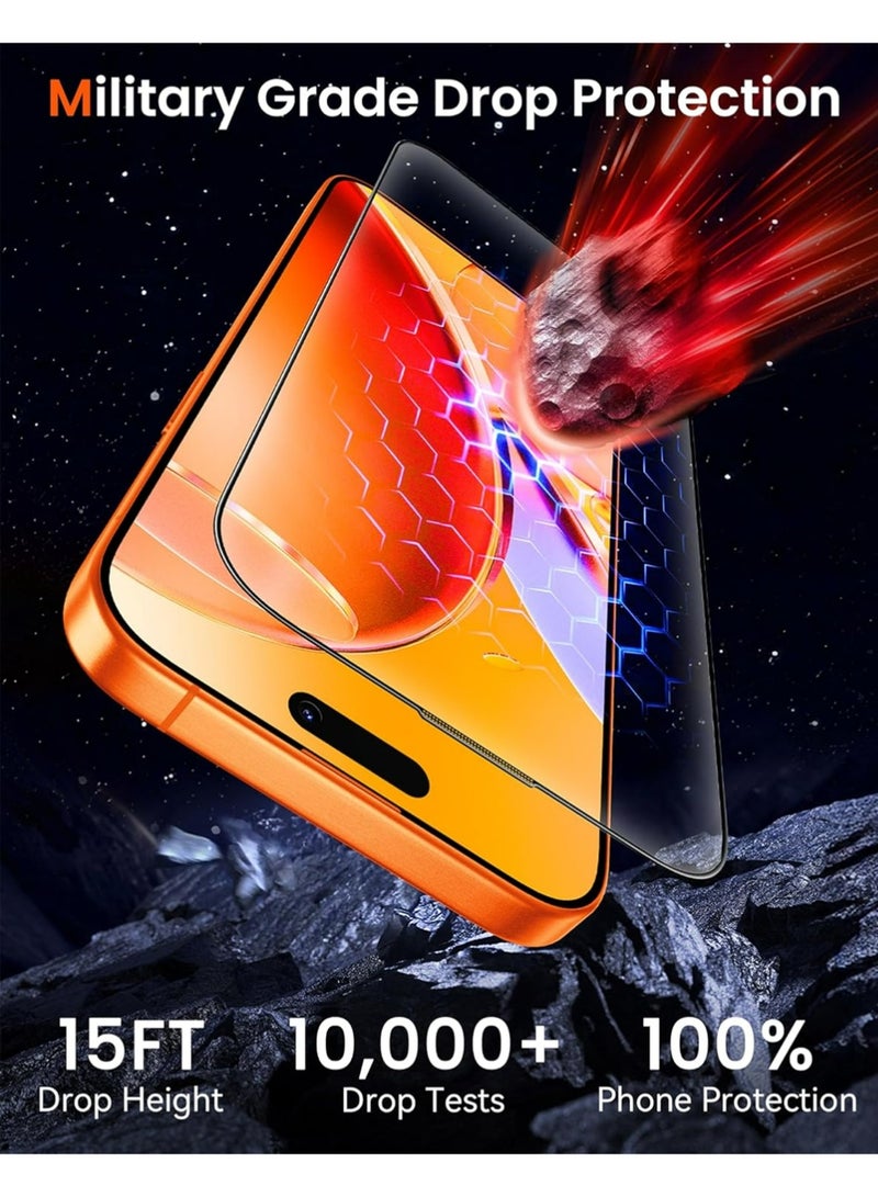 إكس ليفيل حامي الشاشة لـ iPhone 17 Pro 3 حزمة [9H + زجاج مقلص] [حماية الانقطاع من الدرجة العسكرية] [تركيب سهل] تغطية حافة كاملة مقاومة للصدمات - Image 3