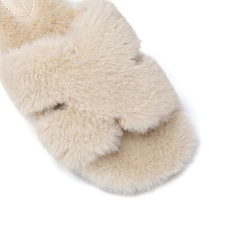 Athlefit Women's Fuzzy Slippers Cute Comfy Fluffy Open Toe Slip-on House Slide Slippers for Indoor Bedroom Bridesmaid, Camel, Size 8.5, AD01354 - Image 4