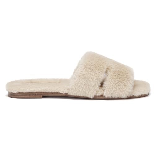 Athlefit Women's Fuzzy Slippers Cute Comfy Fluffy Open Toe Slip-on House Slide Slippers for Indoor Bedroom Bridesmaid, Camel, Size 8.5, AD01354 - Image 3