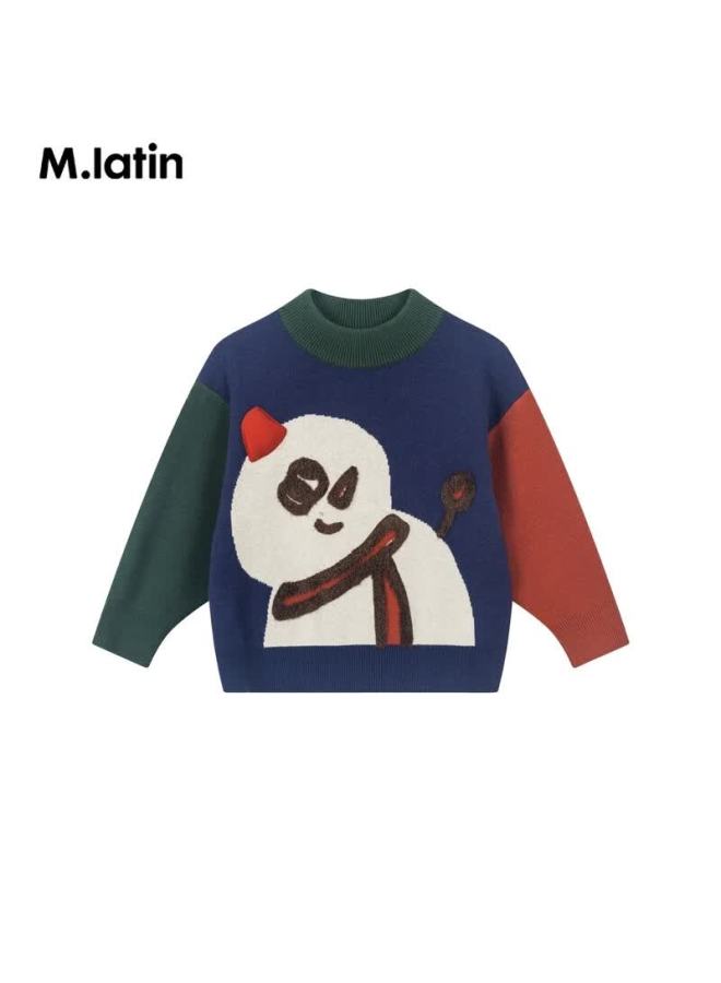 M.latin Kids Sweater 24 Winter New Boys' Toddler Half Turtleneck Sweater Navy Blue 120cm - Image 3