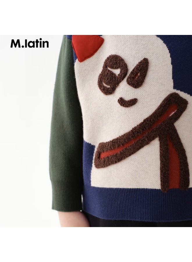 M.latin Kids Sweater 24 Winter New Boys' Toddler Half Turtleneck Sweater Navy Blue 120cm - Image 2
