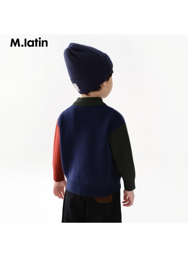 M.latin Kids Sweater 24 Winter New Boys' Toddler Half Turtleneck Sweater Navy Blue 120cm - Image 1