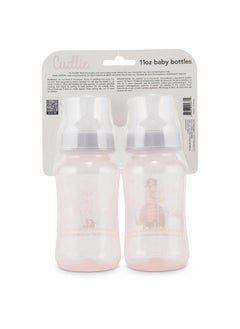 Cudlie Premium 2-Pack Baby Bottles - 11 Ounce, Hourglass Shape, Fun Boys and Girls Prints, Clear Cover - BPA-Free  - Image 3