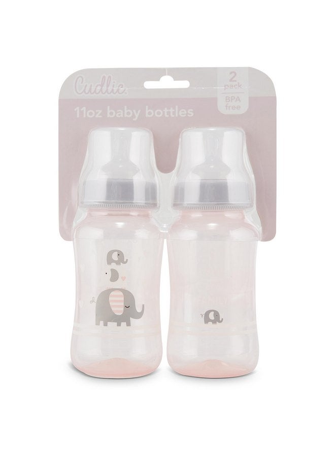 Cudlie Premium 2-Pack Baby Bottles - 11 Ounce, Hourglass Shape, Fun Boys and Girls Prints, Clear Cover - BPA-Free - Image 2