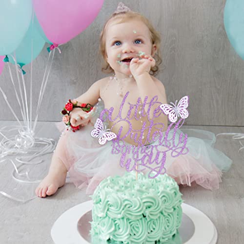 Kaoenla A Little Butterfly Is On Her Way Cake Topper  Pregnancy Announcement Gender Reveal Baby Shower Newborn Welcome Butterfly Themed Party Decorations Purple - Image 5