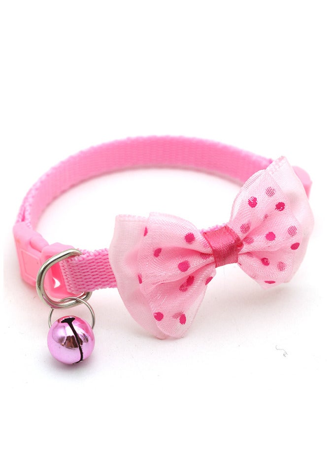 Generic Dog Cat Dot Print Bowknot Pet Collar With Bell Adjustable Necklace Pink - Image 1