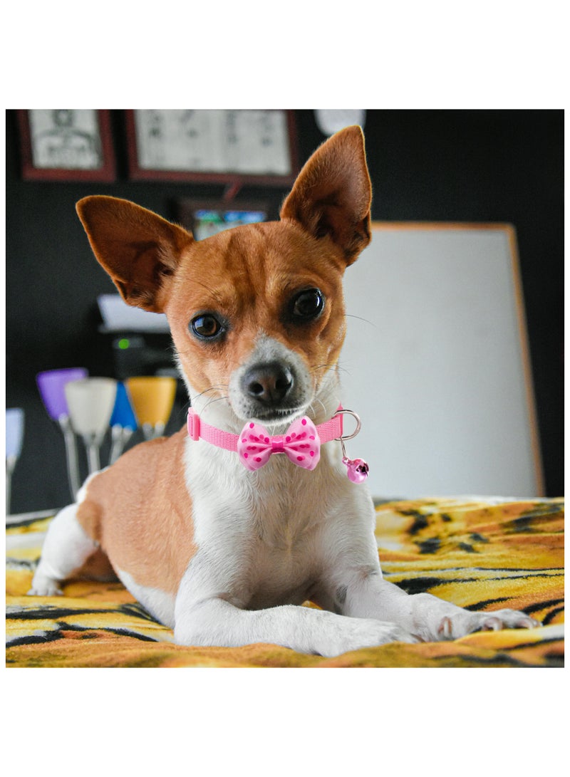 Generic Dog Cat Dot Print Bowknot Pet Collar With Bell Adjustable Necklace Pink - Image 2