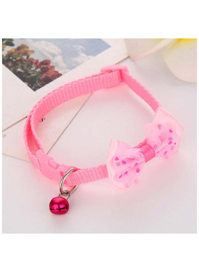 Generic Dog Cat Dot Print Bowknot Pet Collar With Bell Adjustable Necklace Pink - Image 3