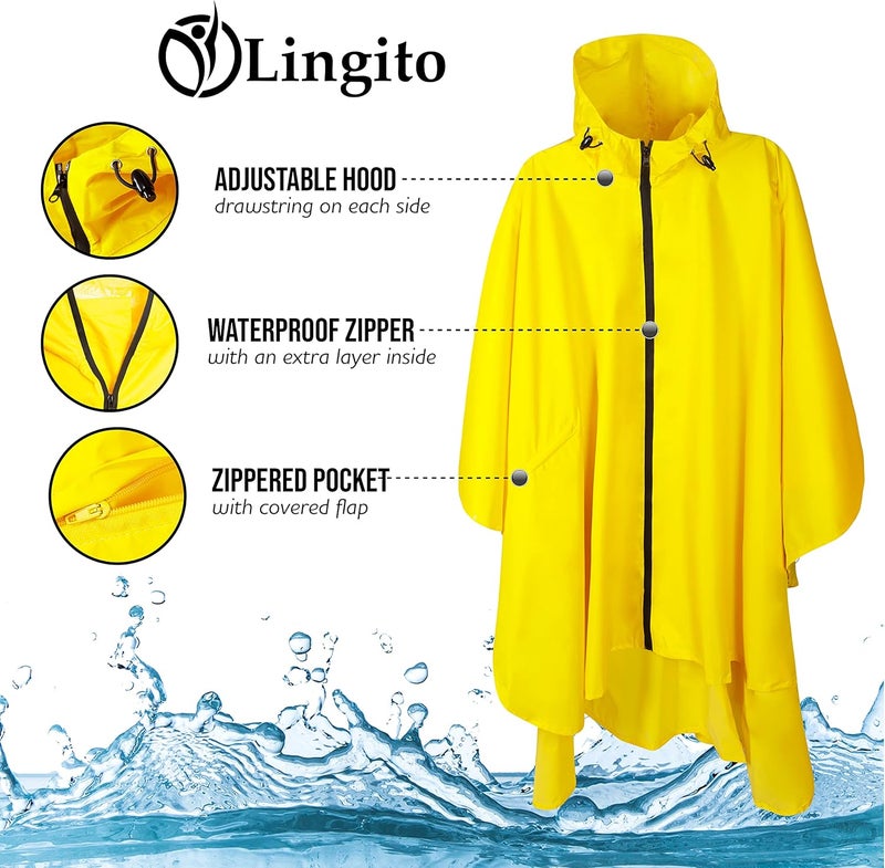Lingito Heavy Duty Rain Poncho for Backpacking, Waterproof Lightweight for Adults, Military, Emergency, Camping, Men, Women - Image 3