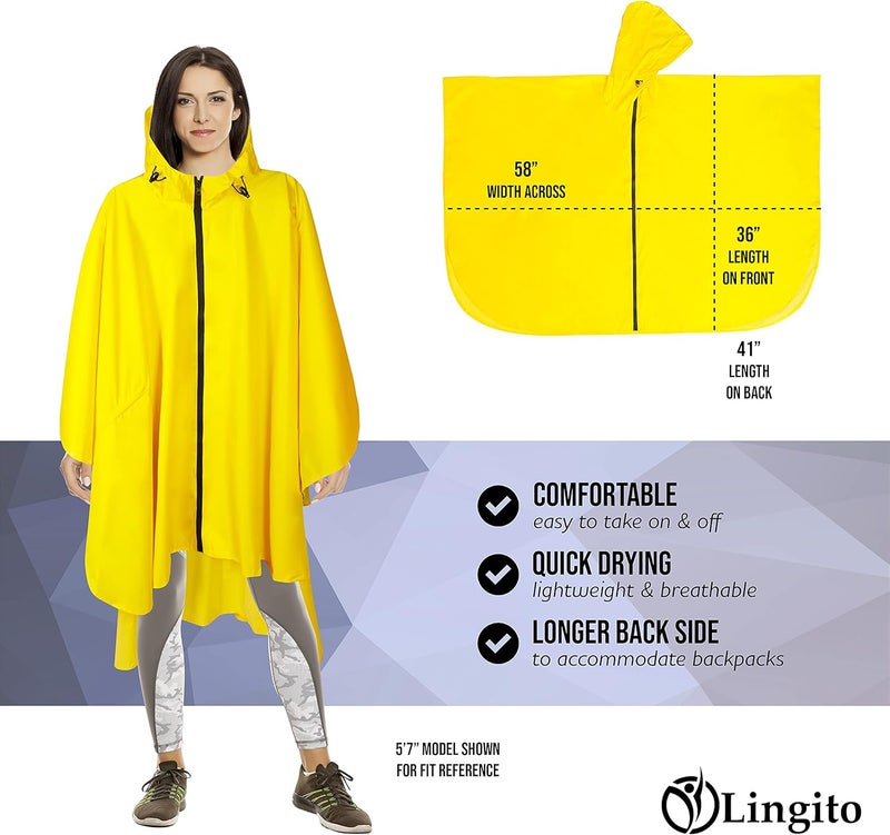 Lingito Heavy Duty Rain Poncho for Backpacking, Waterproof Lightweight for Adults, Military, Emergency, Camping, Men, Women - Image 2