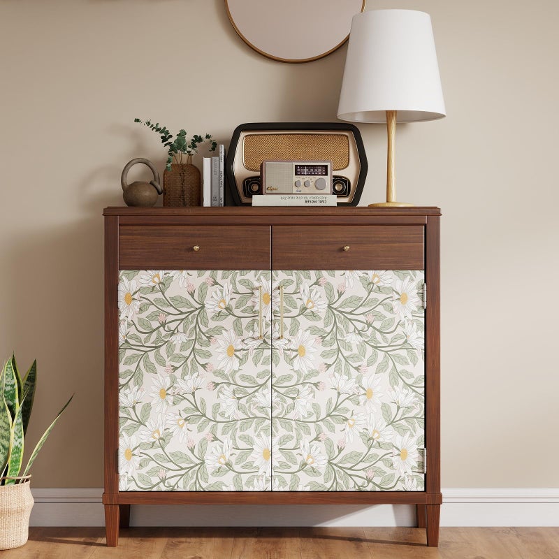 Vinjiasin Peel and Stick Contact Paper Daisy Floral Wallpaper - Blush Pink Green Removable Wall Mural, Self-Adhesive Peel-and-Stick Decor for Bedroom Accent Wall, Waterproof Vinyl Wallpaper Roll,17.3"x 78.7" - Image 3