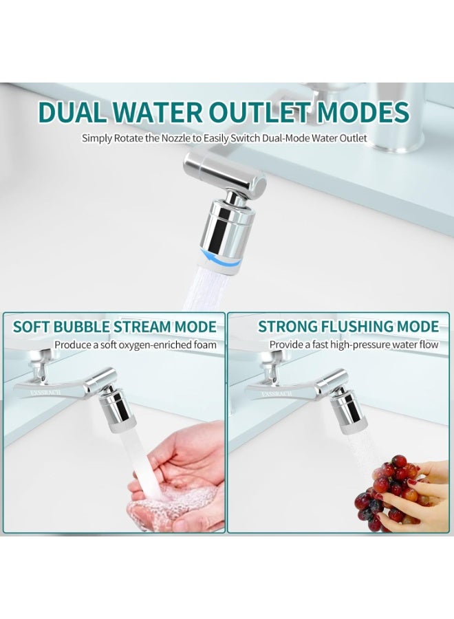 EXSSRACH Faucet Extender, 360° + 1080° Rotating, 2 Modes, Silver - Image 4