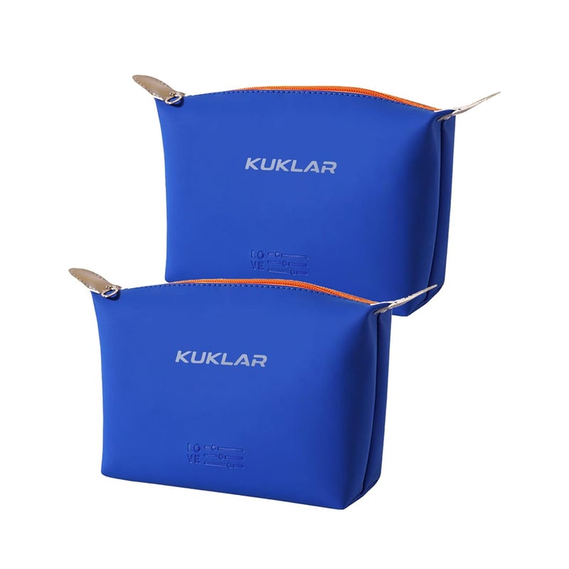 KUKLAR Small Pouch Toiletry Bag for Women Waterproof Makeup Pouch for Purse Travel Portable Zip Pouch Aesthetic Bag Pack of 2 (Blue) - Image 1