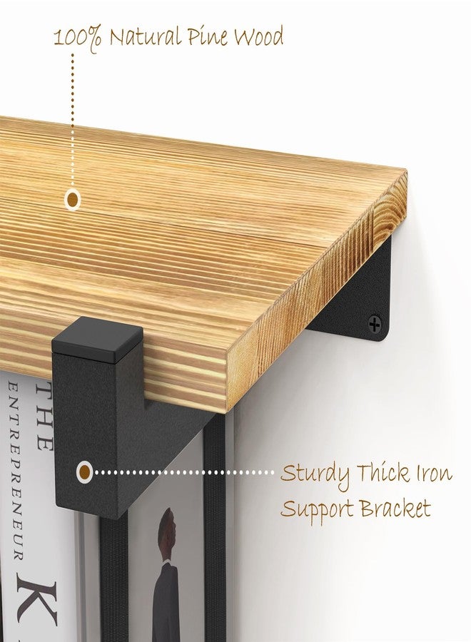 NANATI 2 Set of Floating Bookshelf, Pine Wood Invisible Bookshelf, Hanging Bookshelves for Wall, Unique Space Saving Wall Bookcase (16.5L×8.7W×1.5H) - Image 2