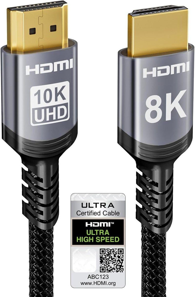كابل Sniokco 10K 8K 4K HDMI 2.1 بطول 0.5 متر، معتمد بسرعة عالية تصل إلى 48 جيجابت في الثانية | يدعم تقنيات 0.01 مللي ثانية، دقة 4K بمعدل 240 هرتز، 165 هرتز، 120 هرتز، دقة 8K بمعدل 60 هرتز، eARC، Netflix، HDCP 2.3، 2.2، DTS:X، HDR10+. يناسب أجهزة التلفاز، الأجهزة المحمولة، الشاشات، العدسات، أجهزة العرض، Roku، وأجهزة Xbox. - Image 1