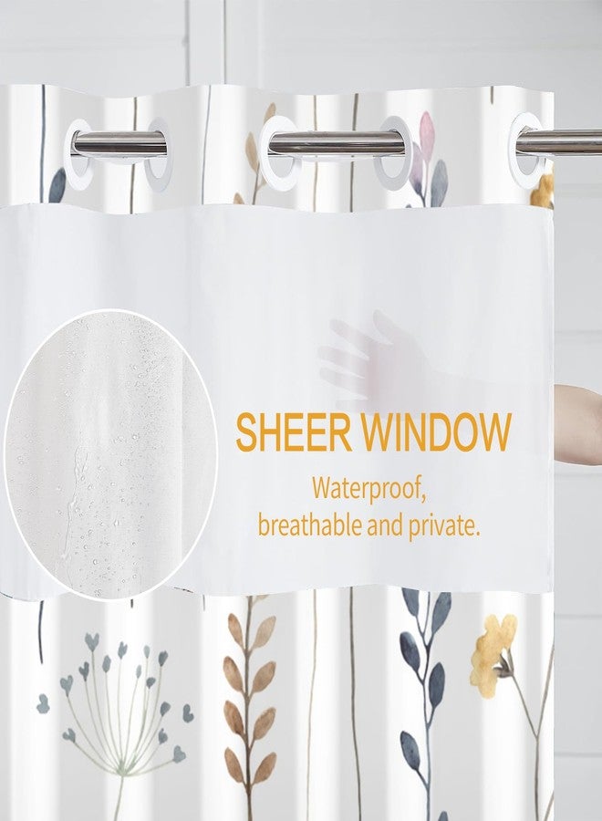 DASHAN No Hook Shower Curtain with Snap in Liner, Floral Shower Curtains for Bathroom, Botanical Plants Bathroom Curtain Wildflowers Hotel Fabric Bath Curtains 71"x74" - Image 3