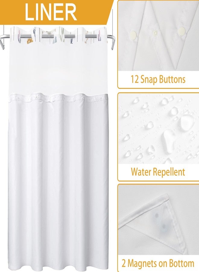 DASHAN No Hook Shower Curtain with Snap in Liner, Floral Shower Curtains for Bathroom, Botanical Plants Bathroom Curtain Wildflowers Hotel Fabric Bath Curtains 71"x74" - Image 5
