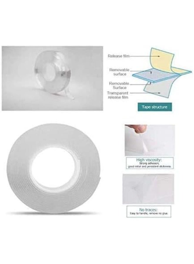 DORSA Transparent Washable Traceless Adhesive Tape, Anti-Slip Nano Removable Double Sided Tape, Reusable Washable Adhesive Tape for Walls, Kitchen, Carpet Fixing, Photos Pasting-1M - Image 2