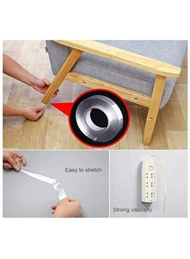 DORSA Transparent Washable Traceless Adhesive Tape, Anti-Slip Nano Removable Double Sided Tape, Reusable Washable Adhesive Tape for Walls, Kitchen, Carpet Fixing, Photos Pasting-1M - Image 5