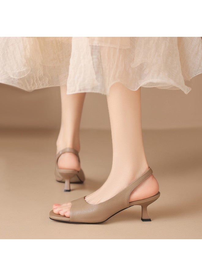 ZHR Top Grain Leather】slip-on Women's Shoes Versatile Fashion Shoes Backless Sandals Elegant Ladies Sandals Summer Women's Sandals - Image 3