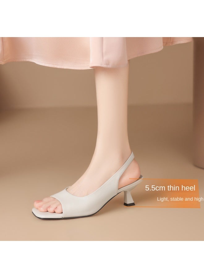 ZHR Top Grain Leather】slip-on Women's Shoes Versatile Fashion Shoes Backless Sandals Elegant Ladies Sandals Summer Women's Sandals - Image 5