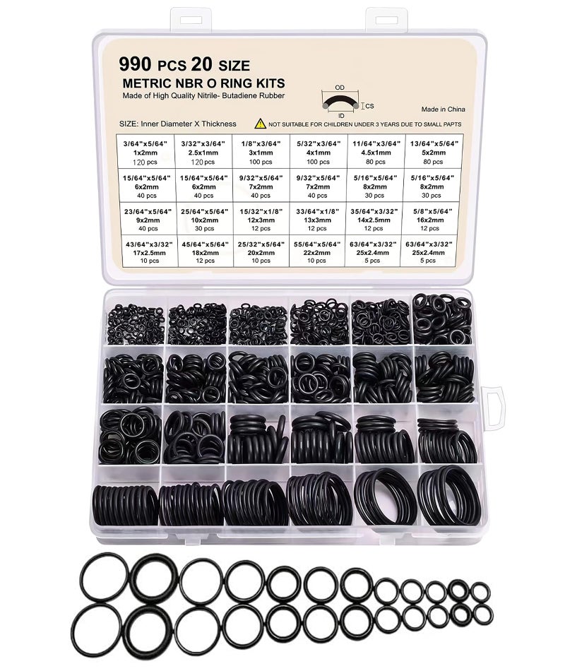 AGMITRAKA 990-Piece Nitrile Rubber O-Ring Kit for Pressure Washer Gun, Compatible with Car Washer, High Pressure Washer Accessories Set with Multiple Sizes of Rubber Washer Rings - Image 1