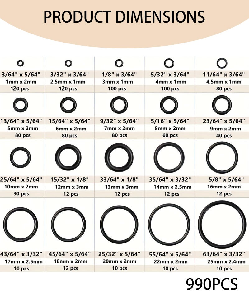 AGMITRAKA 990-Piece Nitrile Rubber O-Ring Kit for Pressure Washer Gun, Compatible with Car Washer, High Pressure Washer Accessories Set with Multiple Sizes of Rubber Washer Rings - Image 2