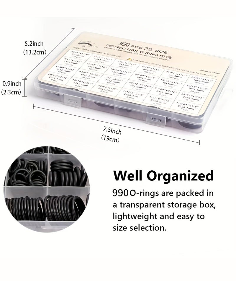 AGMITRAKA 990-Piece Nitrile Rubber O-Ring Kit for Pressure Washer Gun, Compatible with Car Washer, High Pressure Washer Accessories Set with Multiple Sizes of Rubber Washer Rings - Image 4