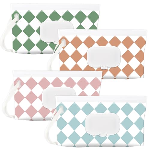 FEBSNOW 4 Pack Baby Wipes Dispenser Holder, Portable Refillable Baby Wet Wipes Pouch Container Reusable Travel Case - Image 1