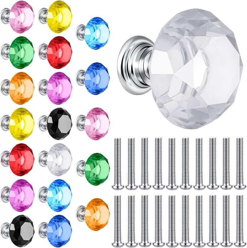 Qunclay 20 Pieces Crystal Cabinet Knobs 30 mm Drawer Pulls Colorful Dresser Knobs Crystal Diamond Shape Dresser Handles for Furniture Office Kitchen BathroomMixed Colors - Image 1