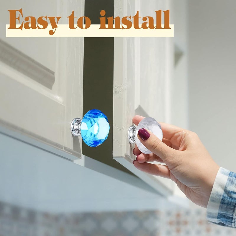 Qunclay 20 Pieces Crystal Cabinet Knobs 30 mm Drawer Pulls Colorful Dresser Knobs Crystal Diamond Shape Dresser Handles for Furniture Office Kitchen BathroomMixed Colors - Image 5