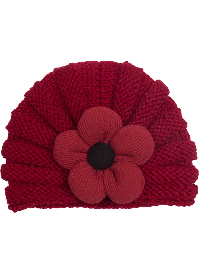 Generic 2023 European and American autumn and winter New Baby wool hat children warm comfortable flower pullover hat baby hat Wine Red 