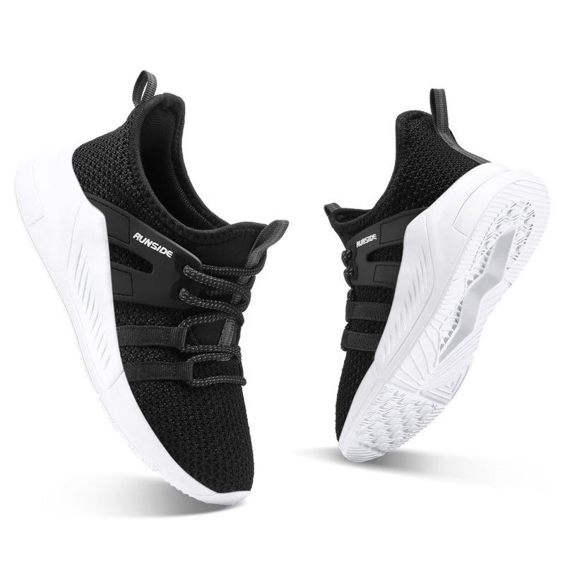RUNSIDE Boys Girls Tennis Shoes Kids Lightweight Breathable Sneakers Lace-up Running Athletic Shoes for Toddler/Little Kid/Big Kid Black White - Image 3