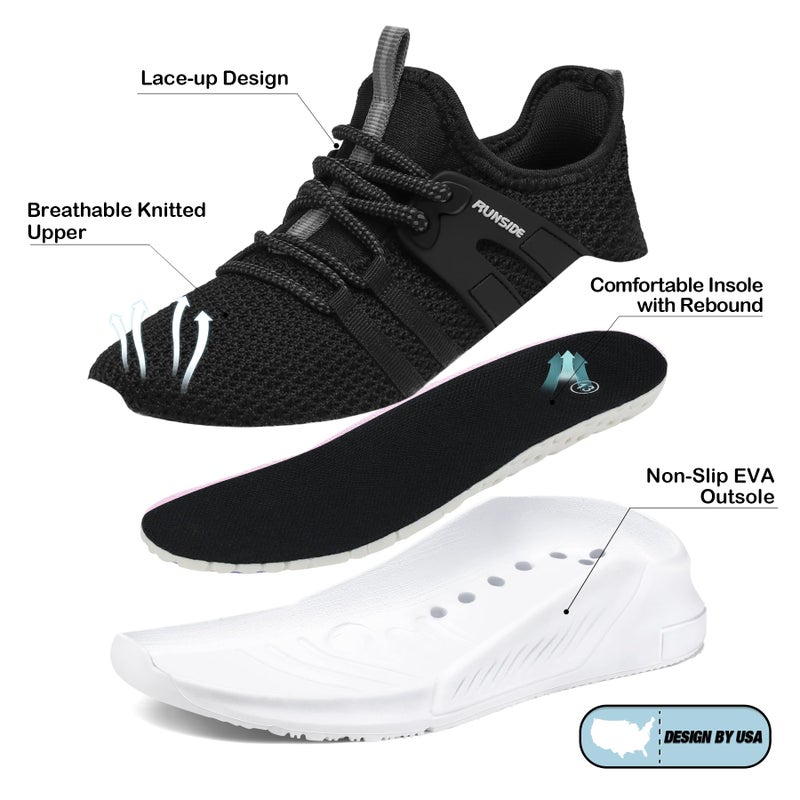 RUNSIDE Boys Girls Tennis Shoes Kids Lightweight Breathable Sneakers Lace-up Running Athletic Shoes for Toddler/Little Kid/Big Kid Black White - Image 5