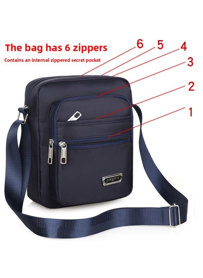 Japanese And Korean Waterproof Shoulder Messenger Bag OxFord Cloth Bag Men's Bag Men's And Women's Business Bag Wallet-Color:Upgraded Version [six-layer Zipper] Blue  - Image 1