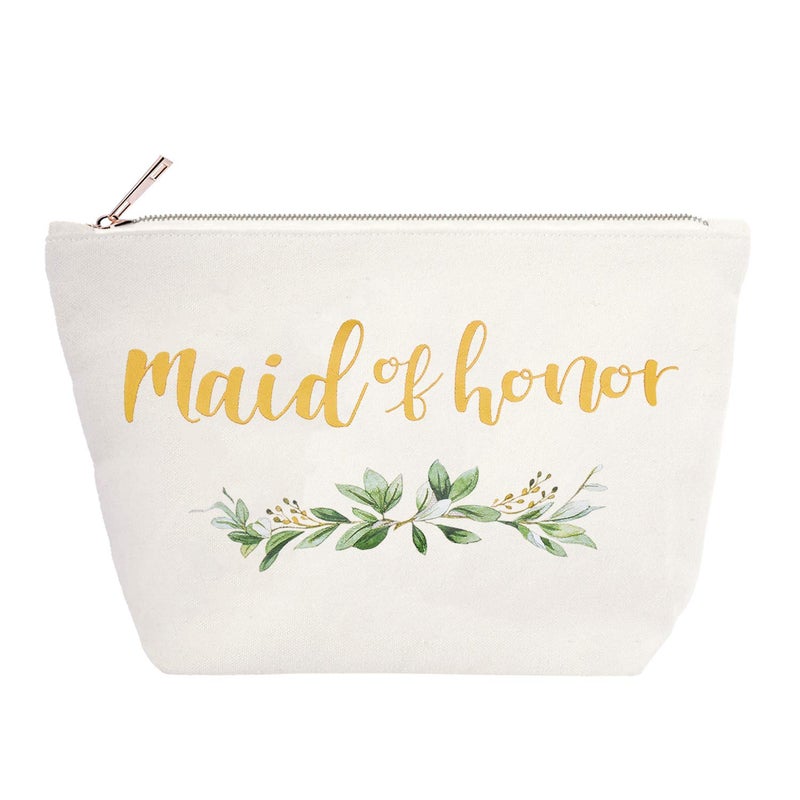 ELEGANTPARK Maid of Honor Bridesmaid Cosmetic Bag Travel Makeup Bag for Women Bridal Shower Gifts Wedding Party Pouch Zipper Canvas