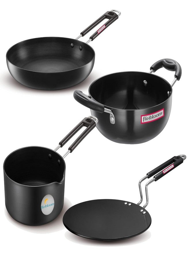 Flixbloom Special 4 Pieces Induction Base Combo Cookware Set Hard Anodised Utensil Kadhai, Frying Pan, (Fry Pan) Sauce Pan, Tawa (2L-Kadai/Sauce Pan 1.5Frypan, 4) - Image 1