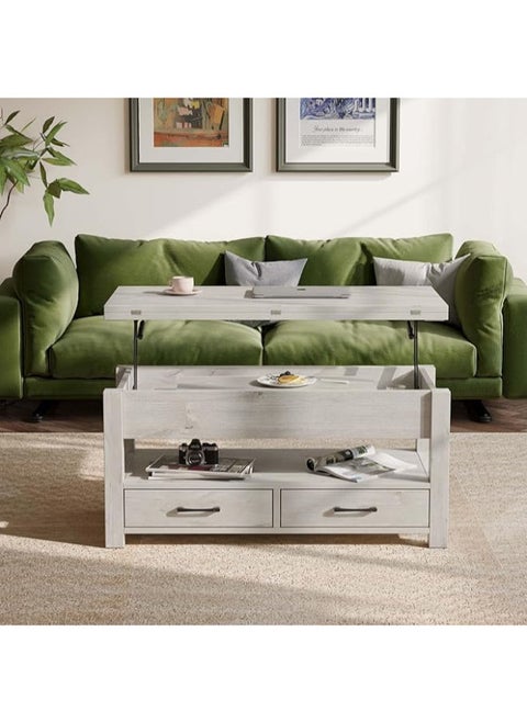 Rolanstar Lift-Top Coffee Table – Versatile Convertible Design with Hidden Compartment & Drawers, Transforms into a Dining Table (Grey)
