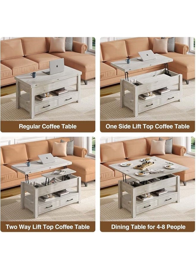 Rolanstar Lift-Top Coffee Table – Versatile Convertible Design with Hidden Compartment & Drawers, Transforms into a Dining Table (Grey)