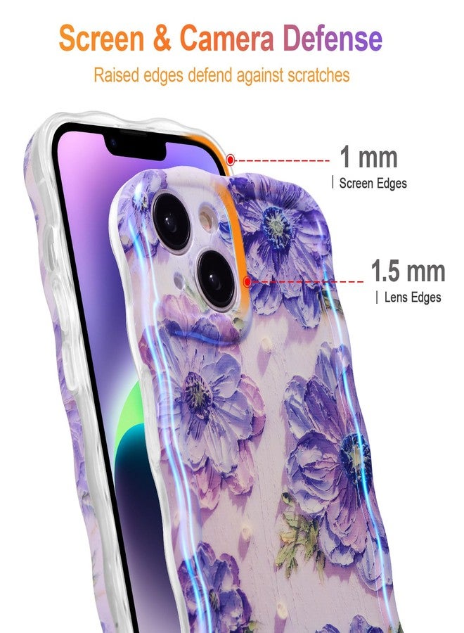 EYZUTAK جراب EYZUTAK لهاتف iPhone 15، بتصميم زهور ملونة مستوحاة من لوحات زيتية عتيقة، بنمط لامع وأشعة ليزر، وحواف مموجة لطيفة، غطاء هاتف أنيق ومتين مصنوع من مادة TPU الناعمة، مناسب للفتيات والسيدات - بنفسجي - Image 4