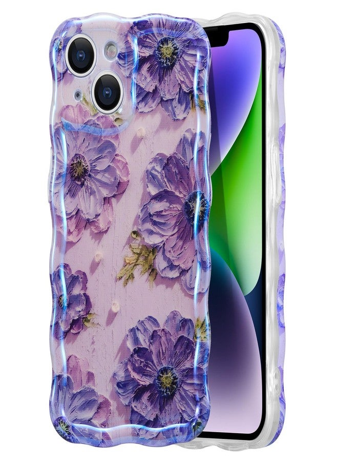 EYZUTAK جراب EYZUTAK لهاتف iPhone 15، بتصميم زهور ملونة مستوحاة من لوحات زيتية عتيقة، بنمط لامع وأشعة ليزر، وحواف مموجة لطيفة، غطاء هاتف أنيق ومتين مصنوع من مادة TPU الناعمة، مناسب للفتيات والسيدات - بنفسجي - Image 1
