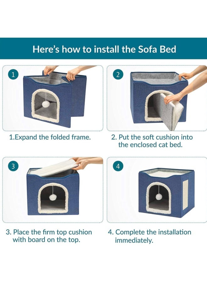 Large Indoor Cat Beds, Foldable Kitten House, Cat Cave, Small Aminal Hideawa, Condo Cat Cube for Pet Cube with Fluffy Ball Hanging - Image 4