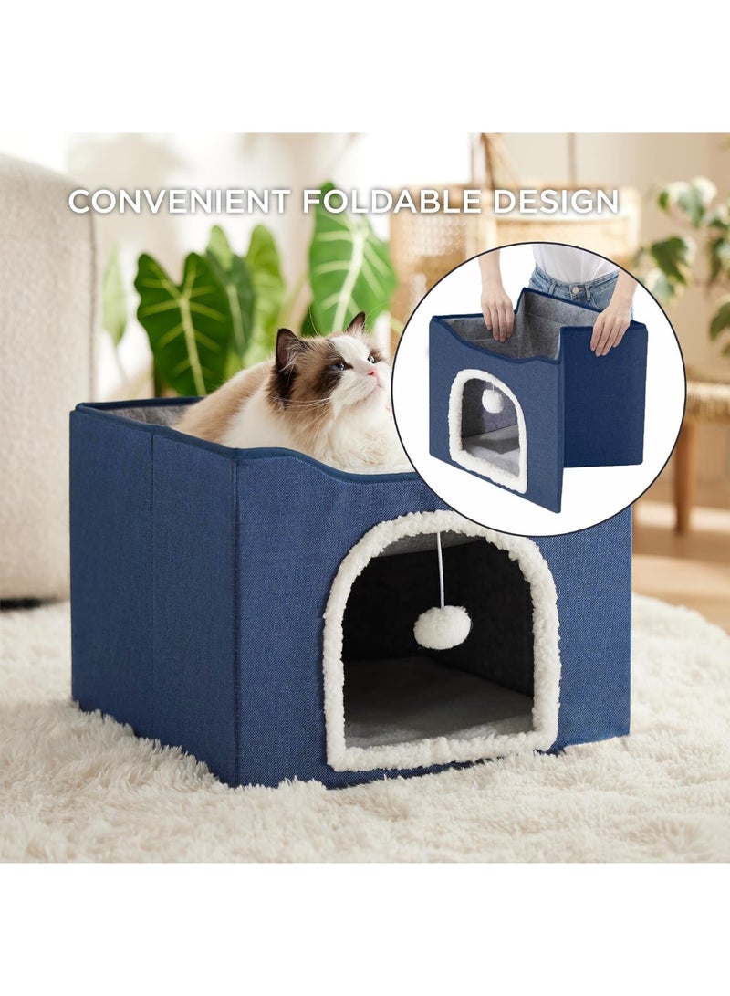Large Indoor Cat Beds, Foldable Kitten House, Cat Cave, Small Aminal Hideawa, Condo Cat Cube for Pet Cube with Fluffy Ball Hanging - Image 2