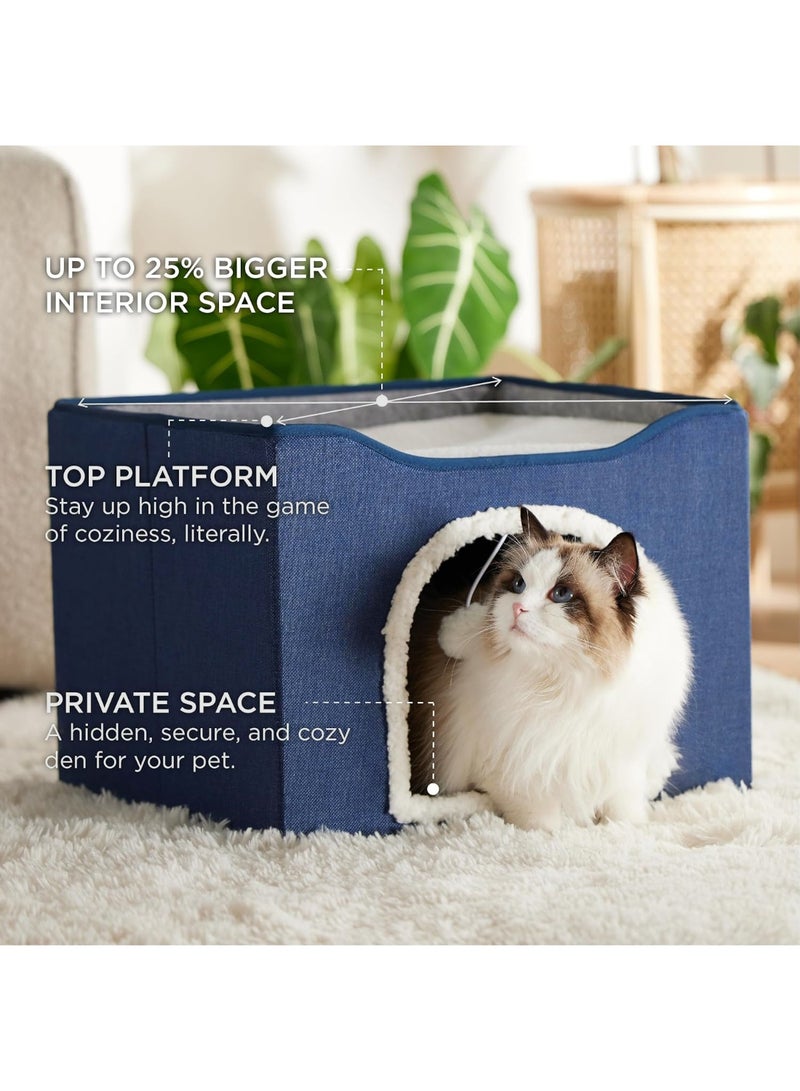 Large Indoor Cat Beds, Foldable Kitten House, Cat Cave, Small Aminal Hideawa, Condo Cat Cube for Pet Cube with Fluffy Ball Hanging - Image 3
