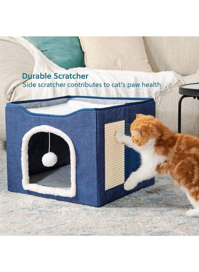 Large Indoor Cat Beds, Foldable Kitten House, Cat Cave, Small Aminal Hideawa, Condo Cat Cube for Pet Cube with Fluffy Ball Hanging - Image 5