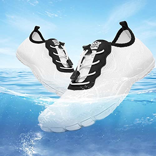 HIITAVE Men Water Shoes Quick-Dry Barefoots Pool Shoes wtih Beach Swim Surf Sports Hiking Diving White/Black 7 M US Men - Image 2