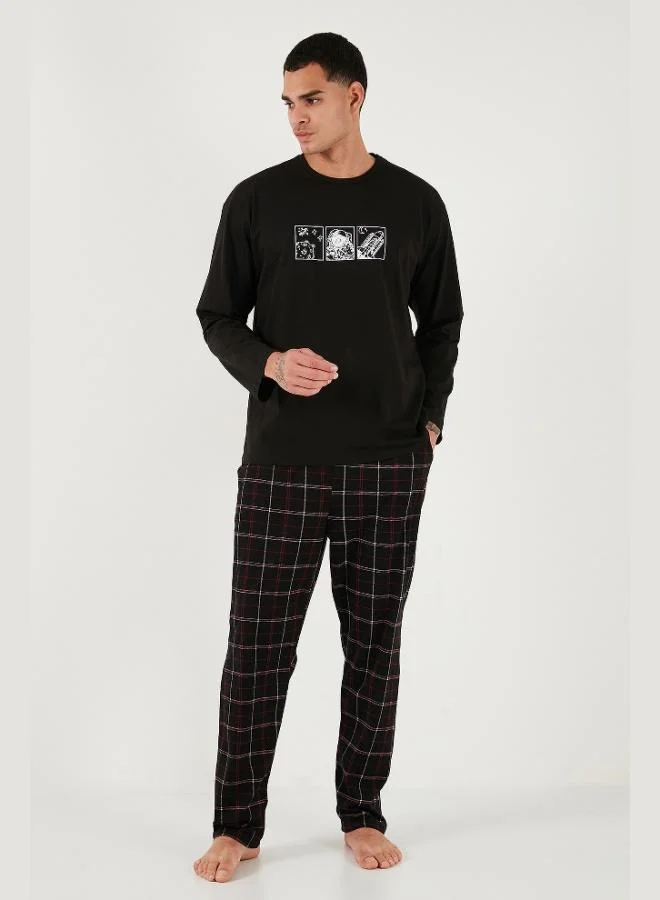 Buratti  Buratti Plaid Cotton Regular Fit High Waist Crew Neck Pajama Set for Men PAJAMA SET 6574000 for Men | Best Price UAE